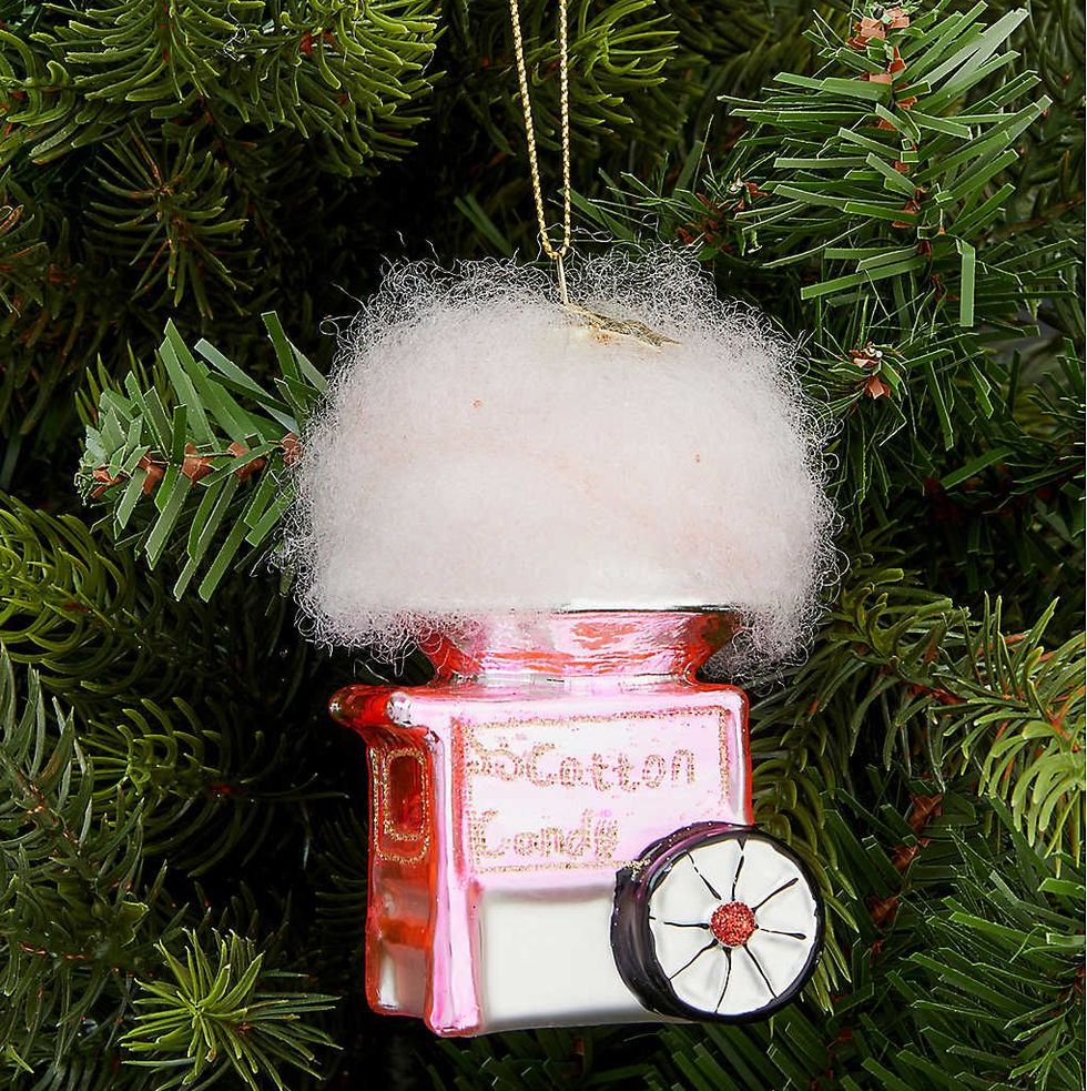 Candyfloss machine glittered glass Christmas decoration