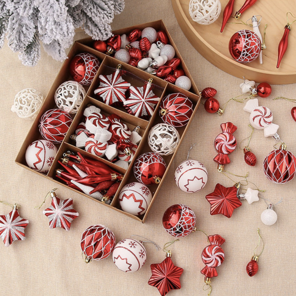Pink Tiny Christmas Ornaments In Assorted Styles Set of 50 Pcs
