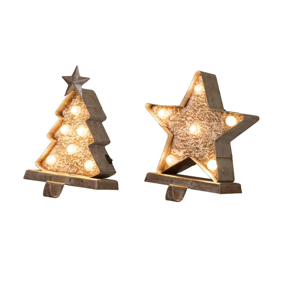 Glitzhome 7.5" Marquee LED Christmas Tree & Star Stocking Holder Set