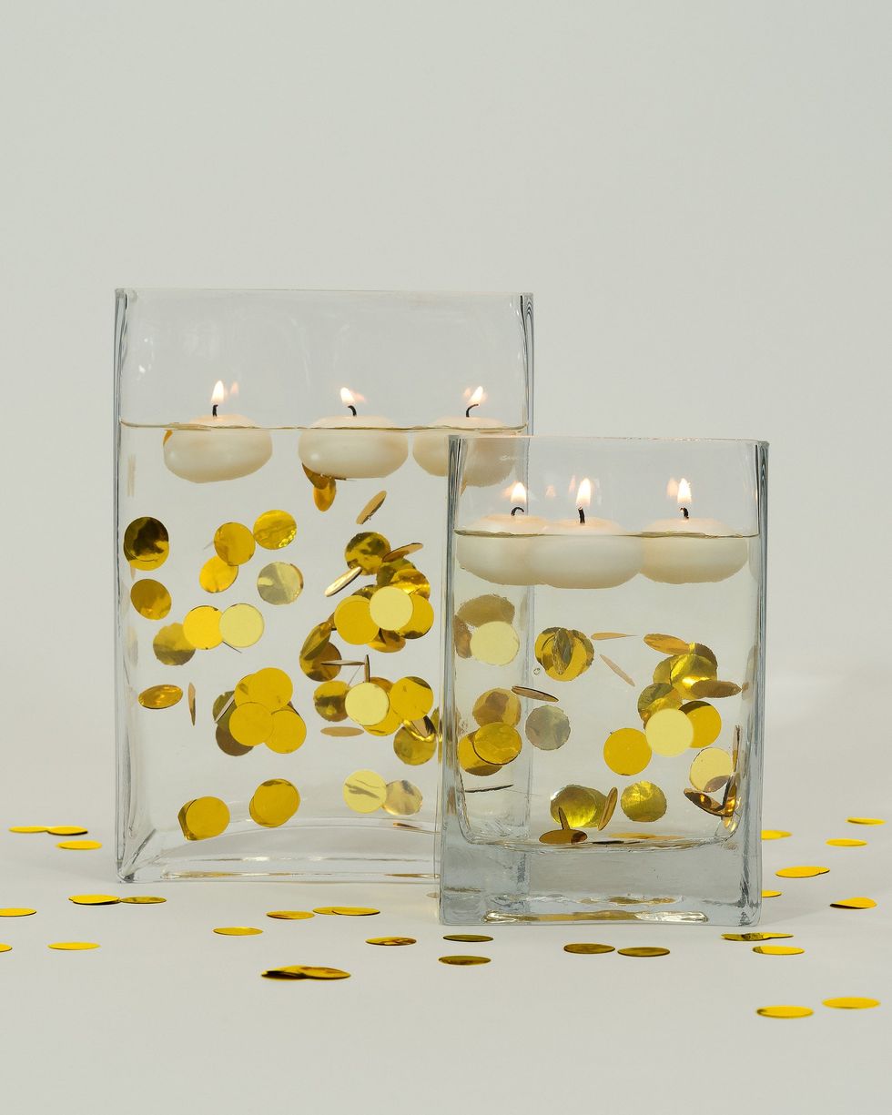 Floating Metallic Gold Confetti Candles 