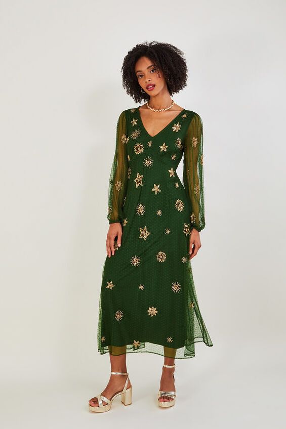 Vanessa Star Sequin Midi Dress Green
