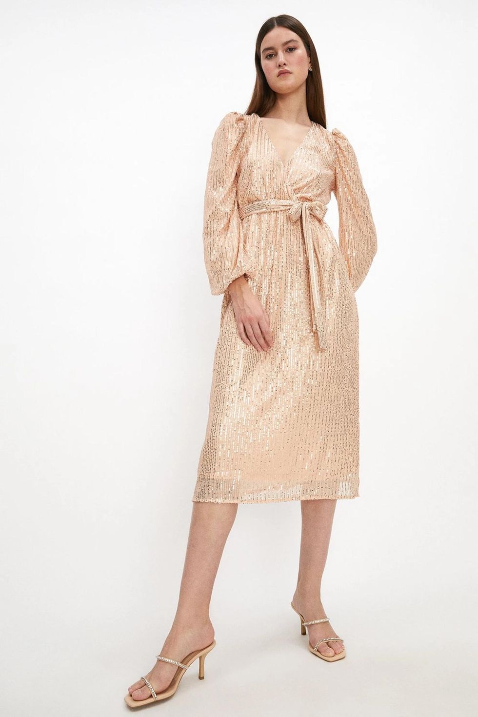 Sequin Wrap Midi Dress