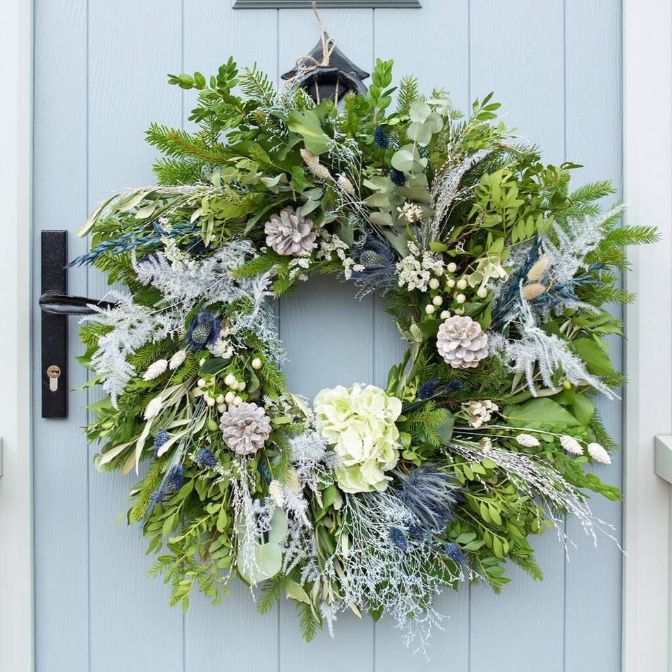 Fresh Christmas Wreath Making Kit In Blues And Greens-£53