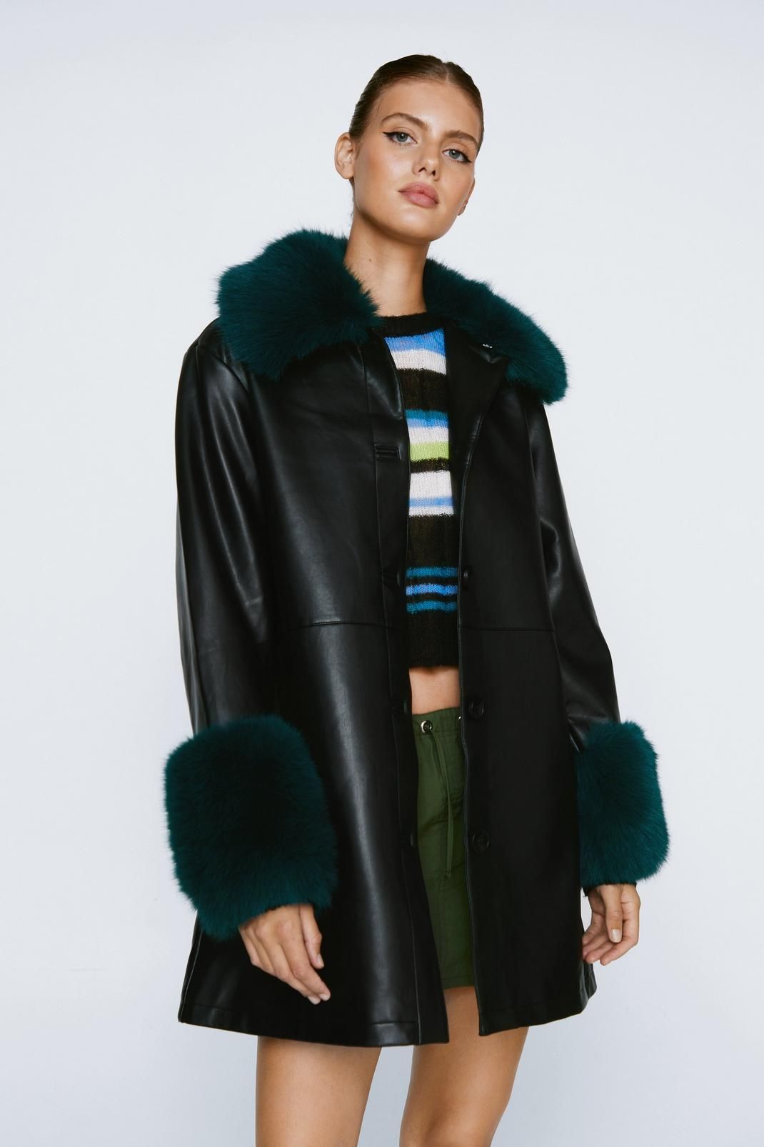 long leather coat fur collar