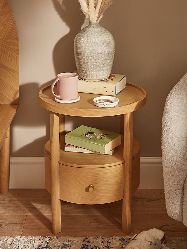 round oak bedside table