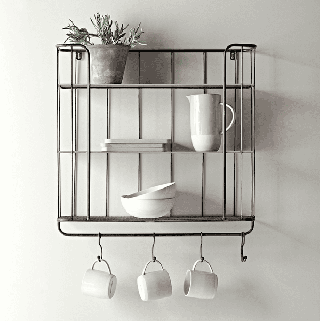 Industrial shelf with hooks