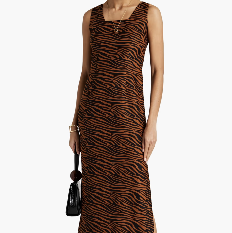 Tiger-Print Cotton Midi Dress