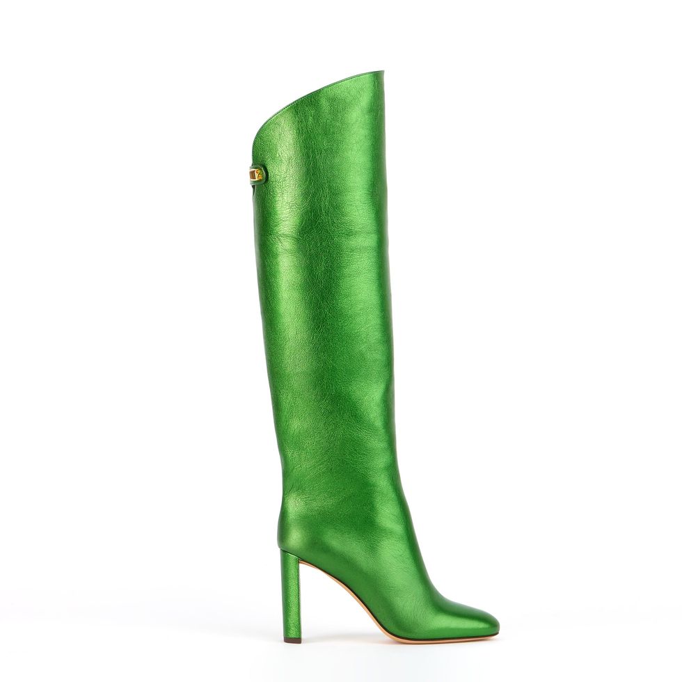 《艾蜜莉在巴黎》穿搭推薦：Maison Skorpios綠色金屬光及膝長靴