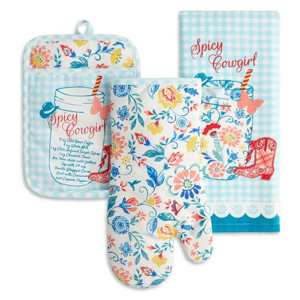 The Pioneer Woman Spicy Cowgirl Kitchen Towel, Oven Mitt, Pot Holder Set