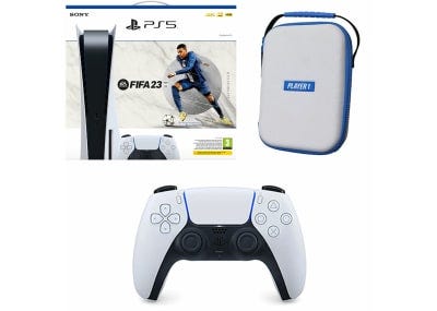 PS5 bundle with FIFA 23 and white DualSense controller with case