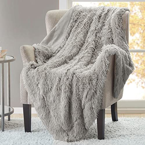 Grey Fuzzy Plush Throw Blanket