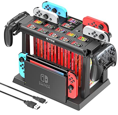 Switch Games Organizer Station with Controller Charger, Charging Dock for Nintendo Switch & OLED Joycons