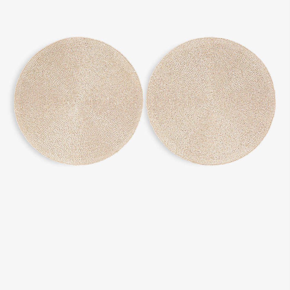 Round metallic beaded placemats, set of 2