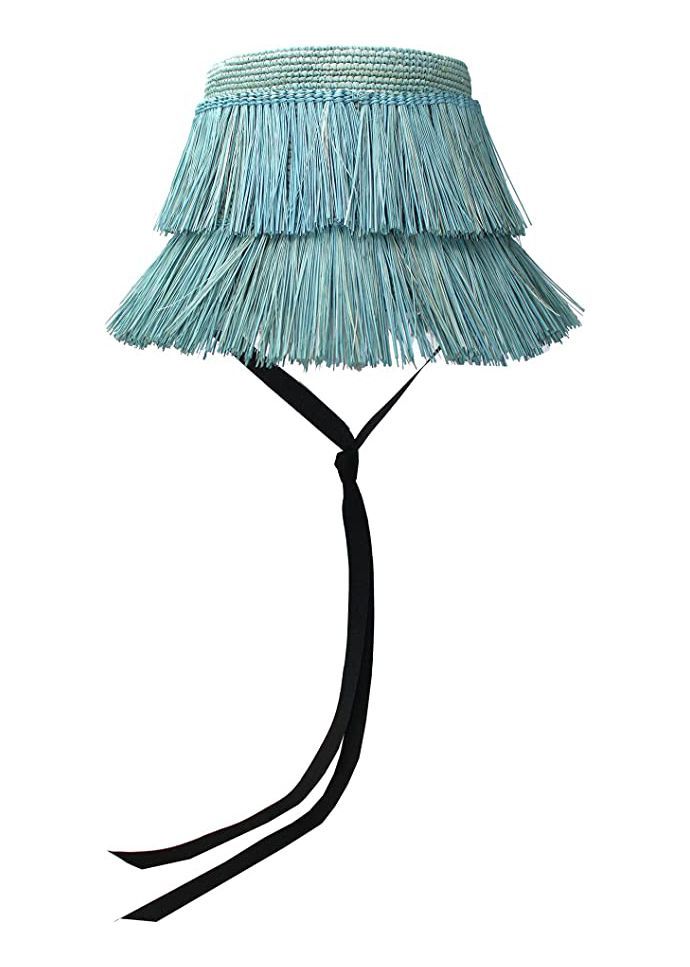 Frayed Lamp Shade Hat With Narrow Ribbon