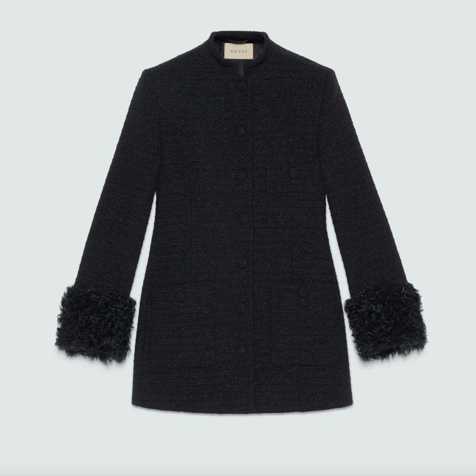 Tweed Wool Jacket With Faux-Fur Cuffs