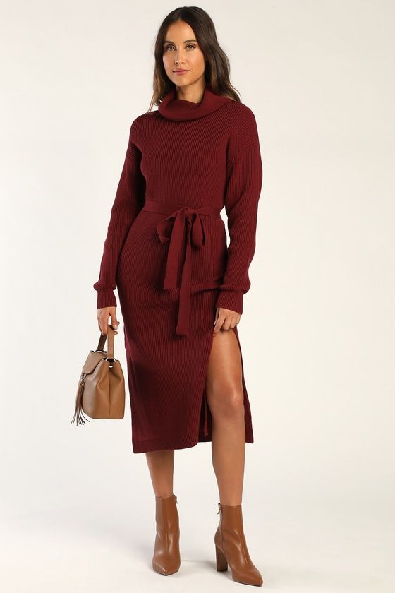 Ladies Super Elegant Knee Length Brown Leather Dress