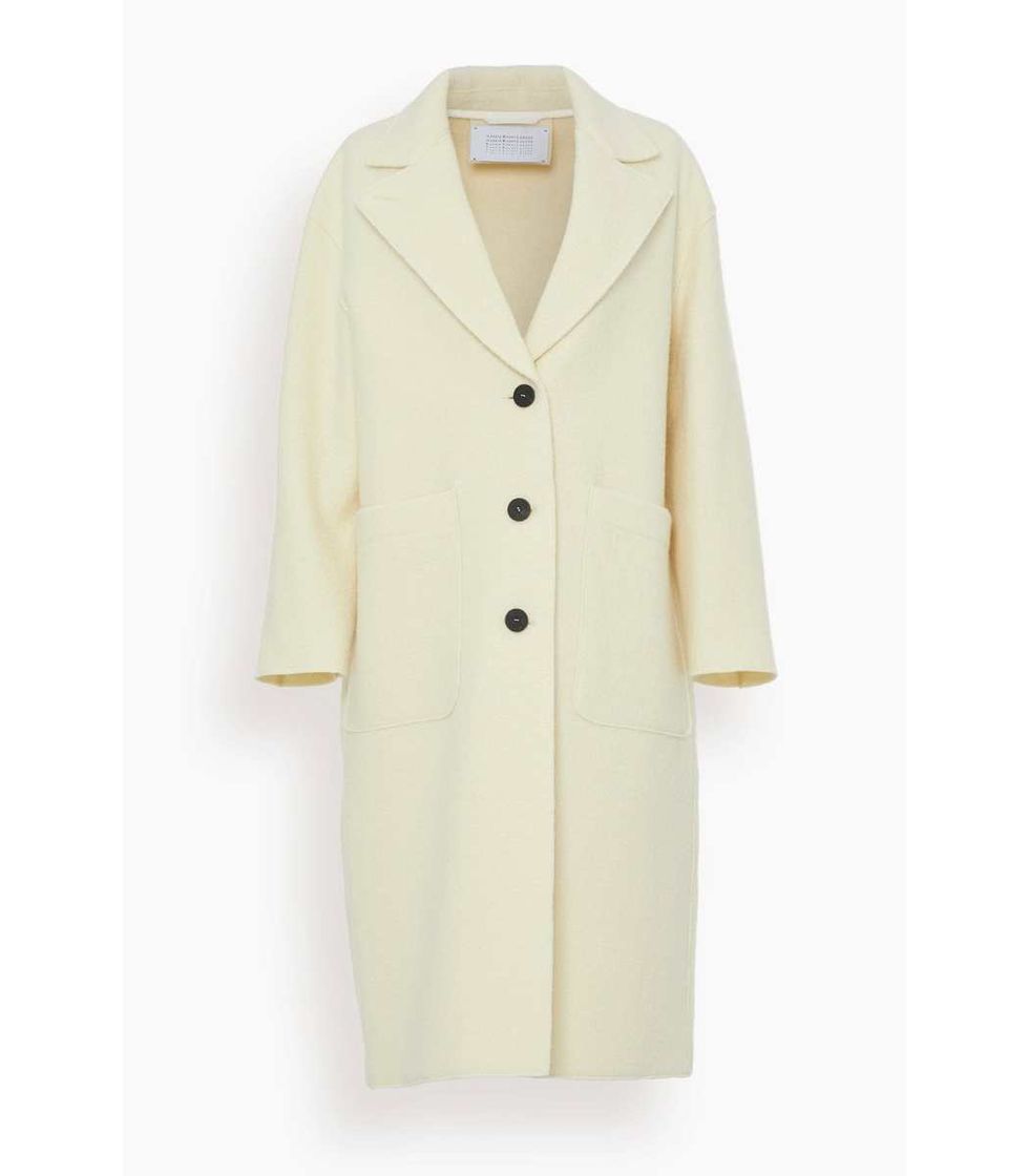 Boiled Wool Long Coat in Natural Off White