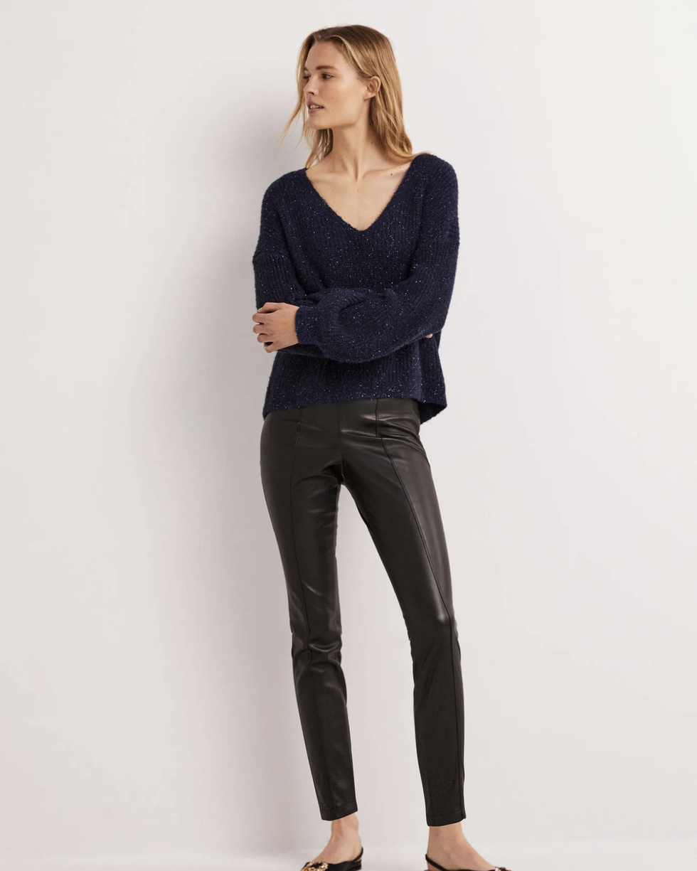 Womens Black Faux-leather Trousers