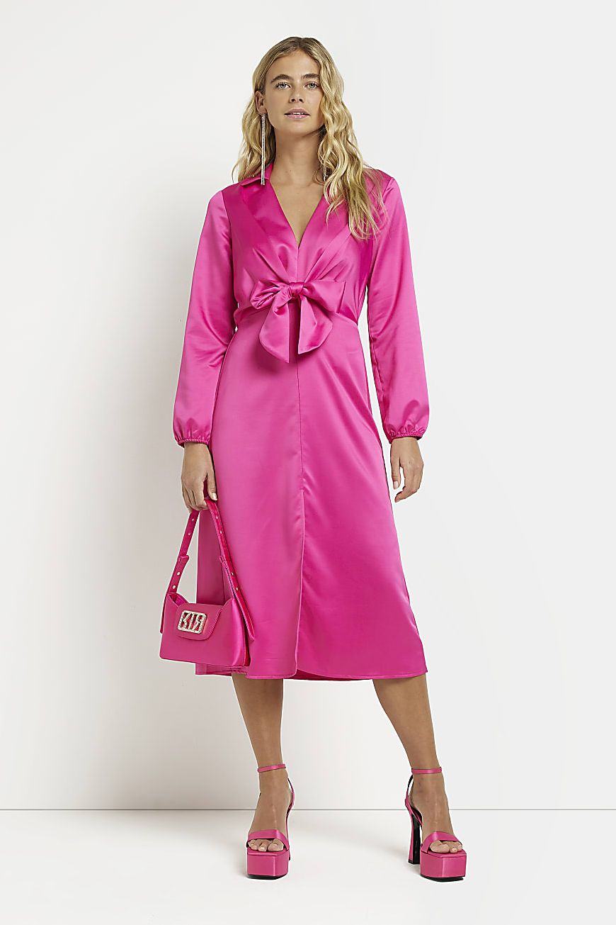 Pink Bow Detail Midi Shirt Dress, £45