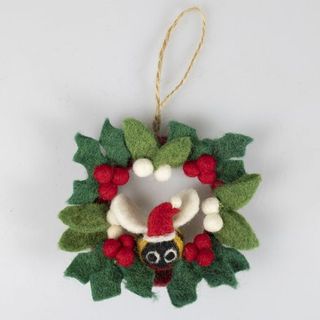 Holly and Mistletoe Bee Wreath, Hanging Decoration