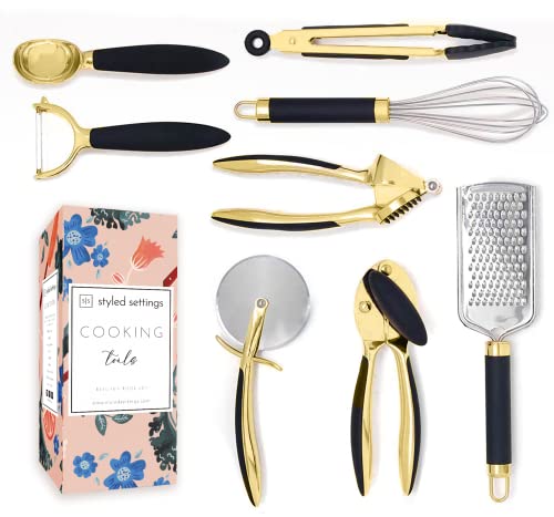 Styled Settings White & Gold Silicone Utensils with Gold Utensil