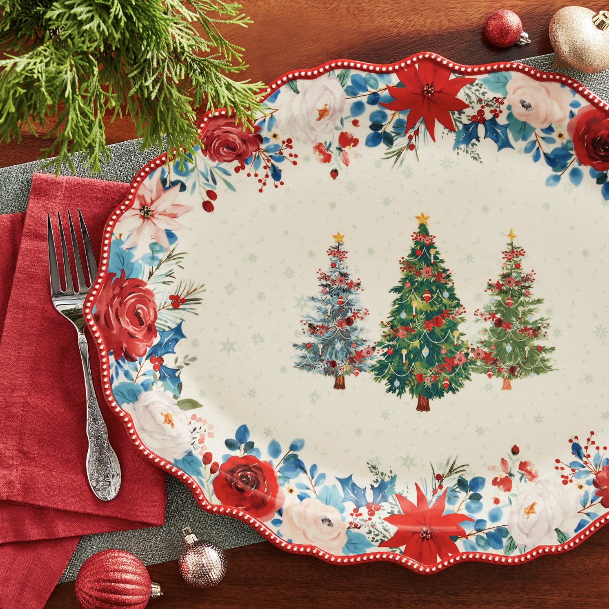 The Pioneer Woman Wishful Winter Ceramic Oval Serving Tray