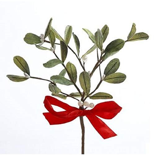Artificial Mistletoe Pick with Red Bow