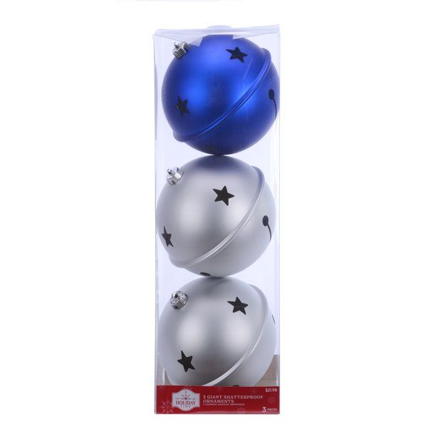 Blue and Silver Jumbo Bell Christmas Ornaments (Set of 3)