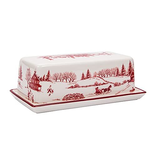 Toile De Jouy Winter Wonderland Ceramic Butter Dish