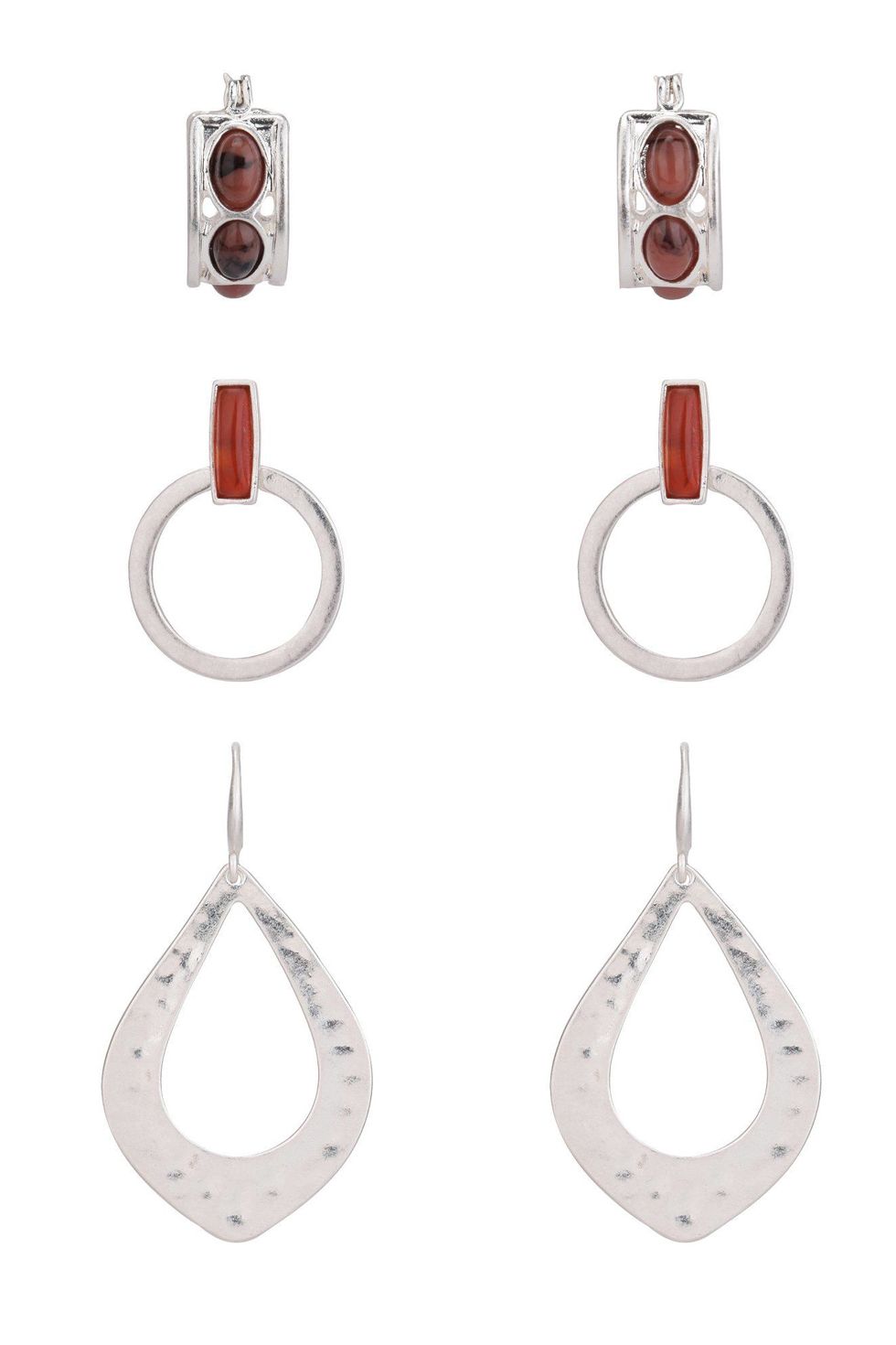 The Pioneer Woman Jewelry, Soft Silver-tone Metal Trio Earring Set with Semi-Precious Stone Accents