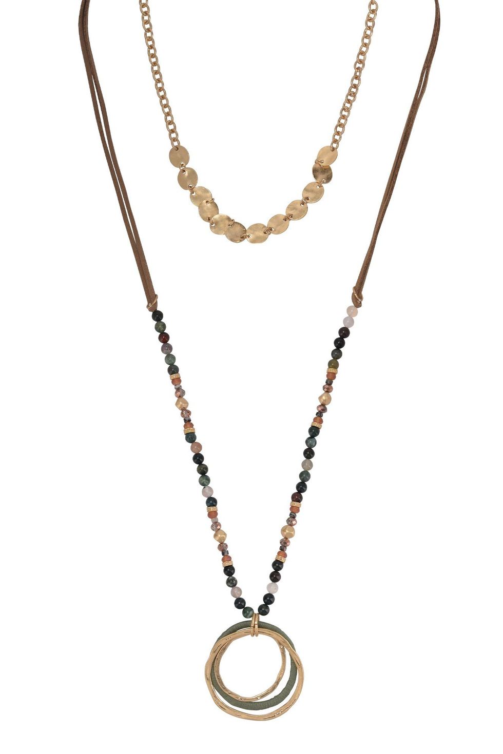 The Pioneer Woman Jewelry, Soft Gold-Tone Duo Necklace Set with Genuine Stone Beads