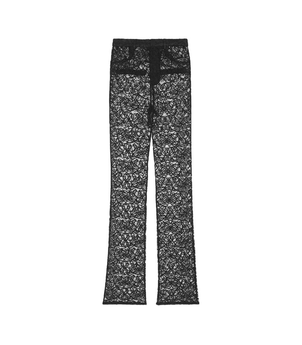 Saint Laurent Floral Lace Straight-Leg Pants