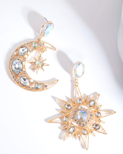 Sterling Silver Double Drop Star Moon Pendant Necklace - Lovisa