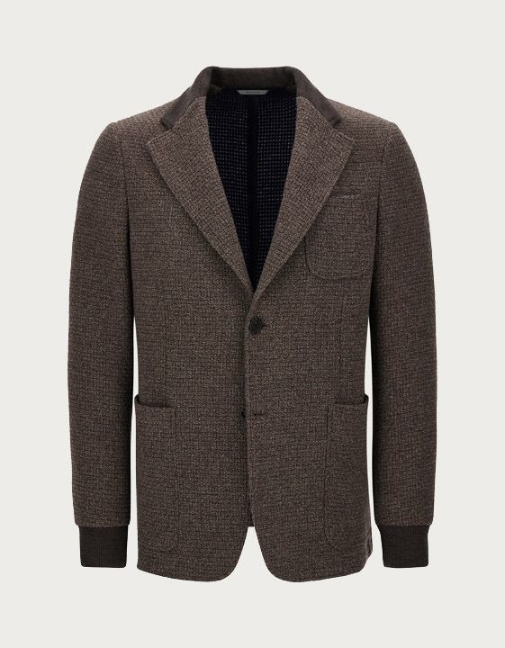 Taupe Wool & Cashmere Blazer With Knitted Details