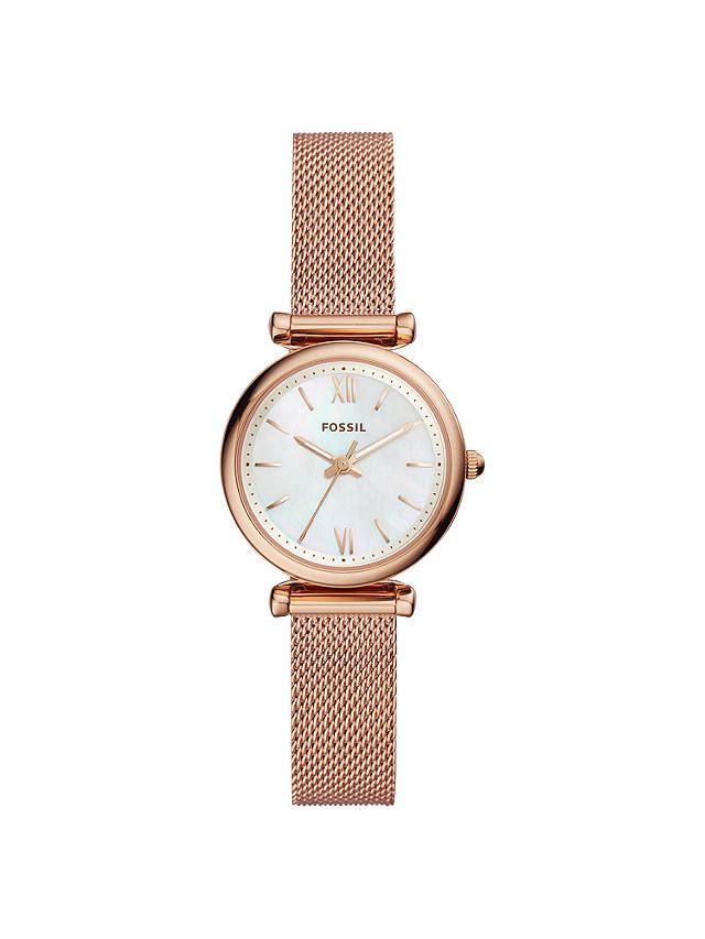Women's Mini Carlie Mesh Bracelet Strap Watch, Rose Gold/White 