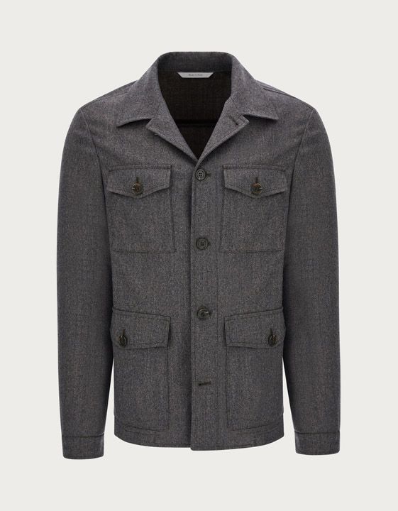 Grey Impeccable Wool Flannel Safari Jacket