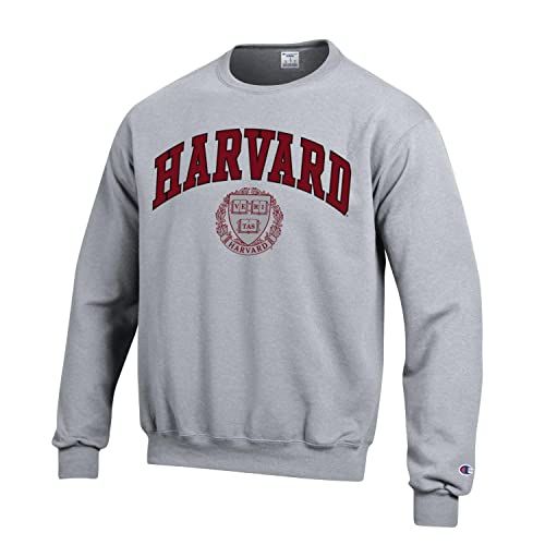 Champion Harvard University Crimson Arch Black Outlined Men's Crew-Neck Sweatshirt-Gray