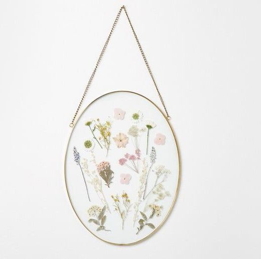 Gold & Glass Oval Dried Flower Wall Hanging