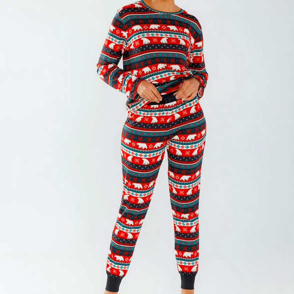Multi Bear Fairisle Crewneck Long Pyjama Set
