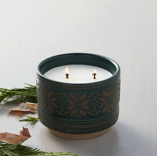 Cypress & Pine Snowflake-Embossed Ceramic Jar Candle
