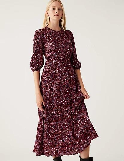 Animal Print Round Neck Midaxi Tea Dress