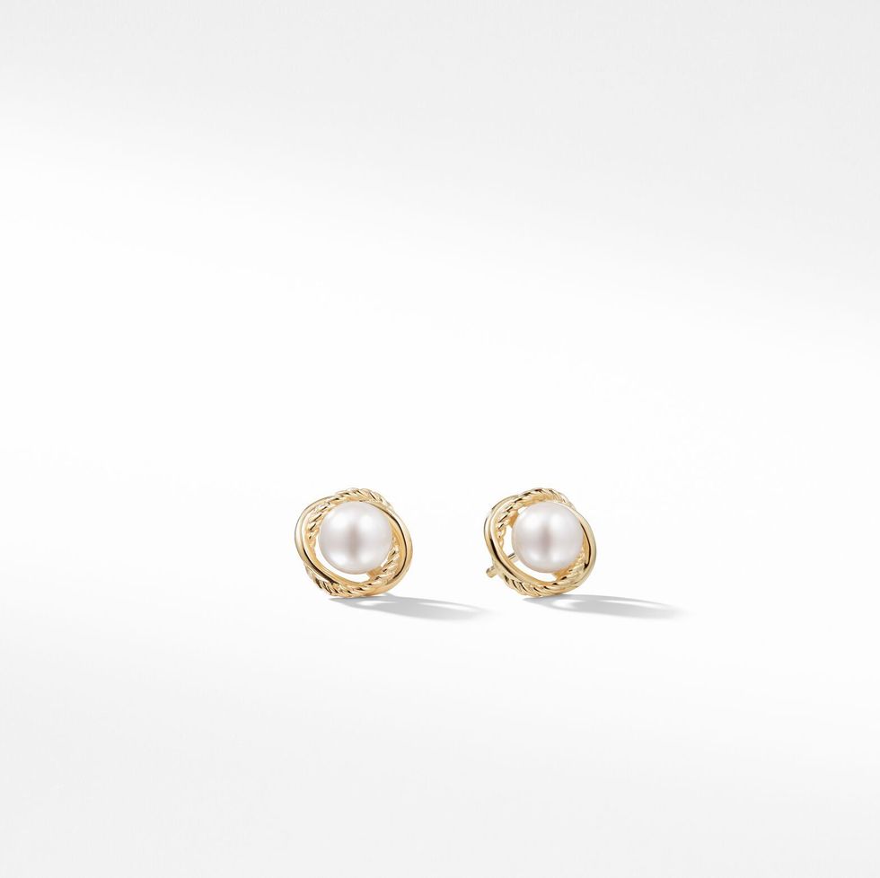 Crossover Infinity Pearl Stud Earrings in 18K Yellow Gold
