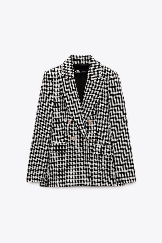 Double Breasted Houndstooth Blazer 
