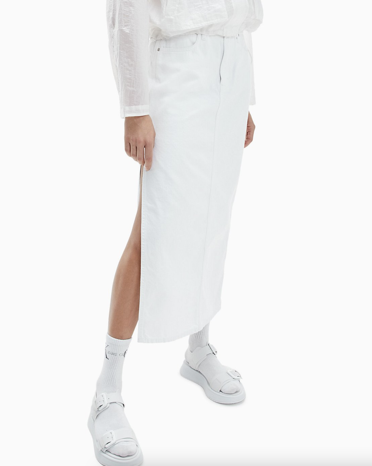 White Denim Maxi Skirt 