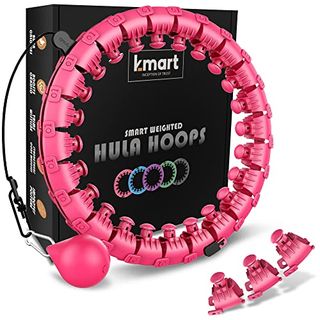 K-MART Smart Hula Ring Hoops, Weighted Hula Circle 24 Detachable Fitness Ring with 360 Degree Auto-Spinning Ball Gymnastics, Massage, Adult Fitness for Weight Loss (Pink)