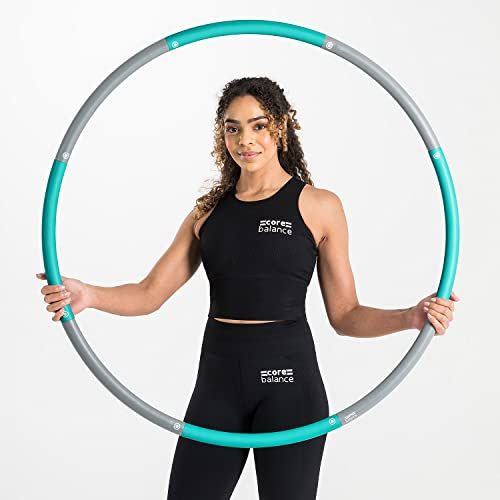 Core Balance Smooth Weighted Hula Hoop For Adult Fitness Foam Padded Size Adjustable 1kg (Teal)