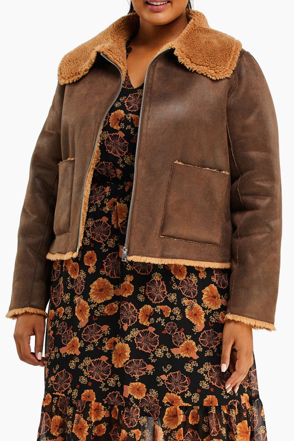 Womens Chestnut Aviator Shearling Jacket 