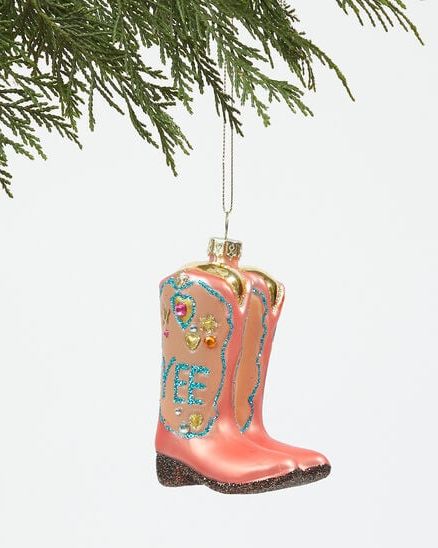 'Yee Haw!' Cowgirl Boot Christmas Ornament