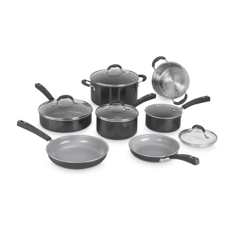 Black 11 Piece Aluminum Non Stick Cookware Set