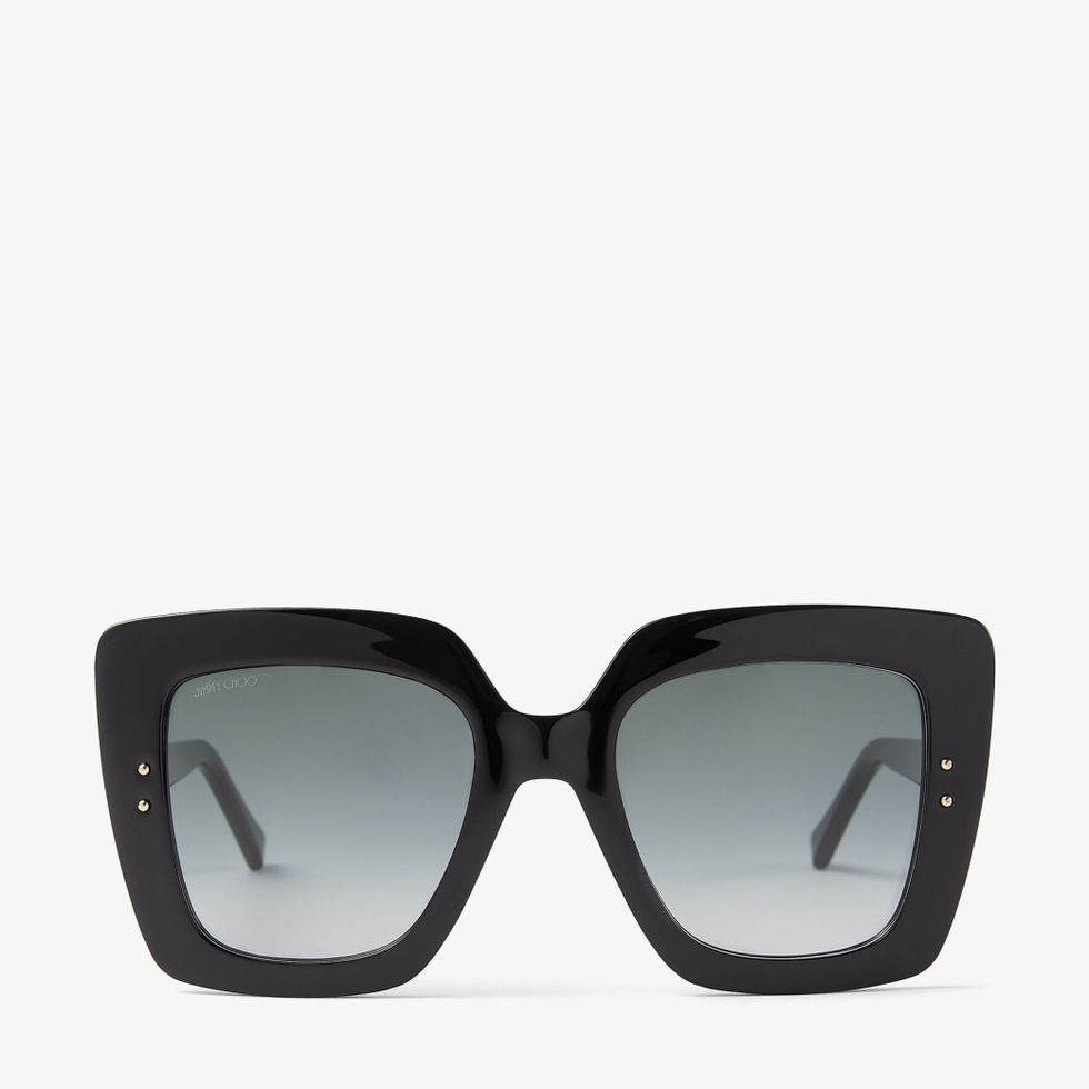 Black Glitter Square-Frame Sunglasses